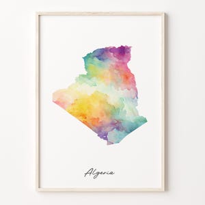Algeria Aquarell Karte Druck, lebendige algerische Kunst Poster, DZ Bunte Land Wandkunst, Geographie Geschenk, C26-3