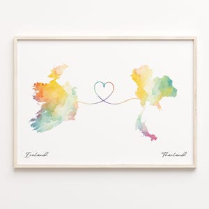 Ireland to Thailand Print, Watercolor Map Poster, Tanzanian Gift, Travel Wall Art, International Love, C23-1174