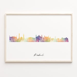 Kabul Skyline Print, Watercolor Cityscape, Afghanistan Wall Art Poster, City Skyline, Travel Wall Art, C29-348