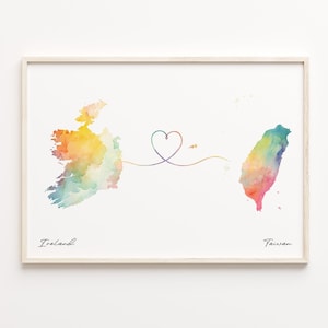 Ireland to Taiwan Print, Watercolor Map Poster, Syrian Gift, Travel Wall Art, Welcome Home, C23-1171