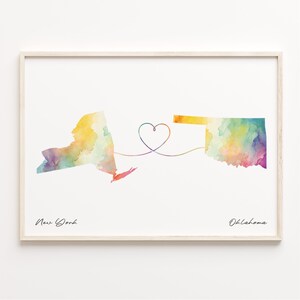 New York to Oklahoma Druck, Aquarell Karte Poster, Oklahoma Geschenk, Reisewandkunst, Auslandsreise, C23-1387