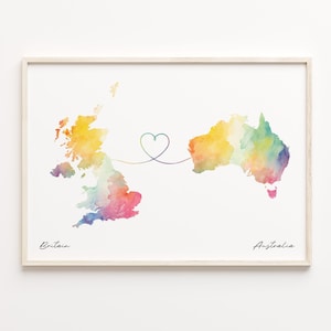 Großbritanien Australien Karte Poster, Aquarell Karte, Australisches Geschenk, Wanddekoration, Heim im Ausland, C23-208