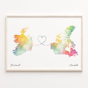 Print Ierland naar Canada, aquarel kaartposter, Canadees cadeau, reizen muurkunst, nieuw huis, C23-1027