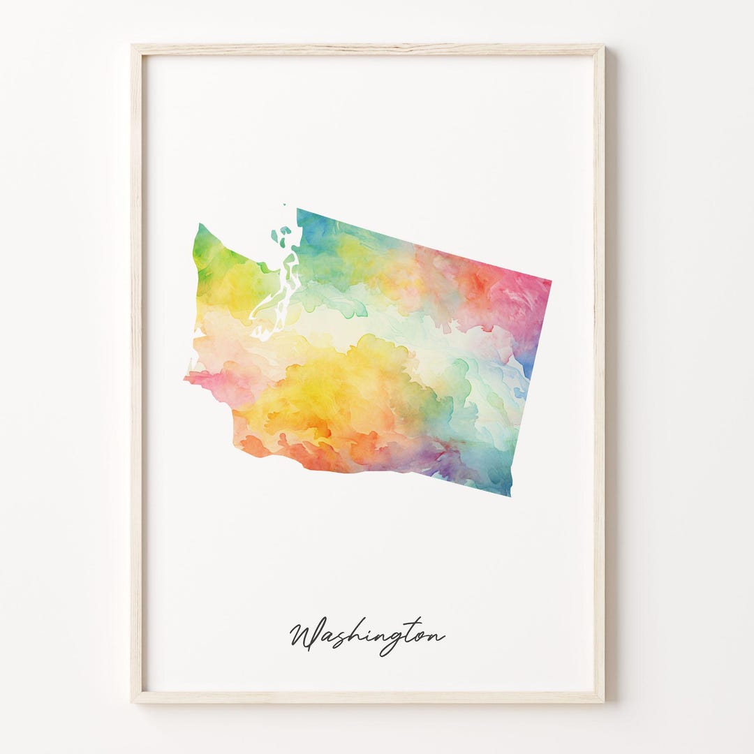 Washington Watercolor Map Art Print: Vibrant WA Wall Decor - Etsy