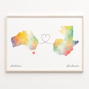 Impressão da Austrália para a Guatemala, pôster de mapa em aquarela, presente guamês, arte de parede de viagem, nômade digital, C23-868