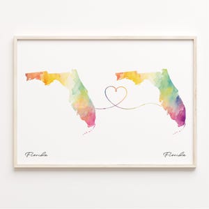Print van Florida naar Florida, aquarel kaartposter, Florida cadeau, reizen muurkunst, liefdeskaart zonder rand, C23-1308
