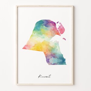Kuwait Watercolor Map Print, Vibrant Kuwaiti Art Poster, KW Colorful Country Wall Art, Colorful print, C26-98