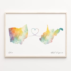 Ohio to West Virginia Print, Watercolor Map Poster, West Virginian Gift, Travel Wall Art, Gap Year Map, C23-1557