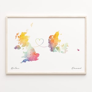 Großbritanien, Dänemark Druck, Aquarell Karte Poster, dänisches Geschenk, Großbritanien Wandkunst, Auswanderungskarte, C23-246