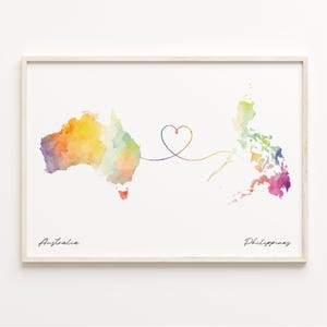 Australia to Philippines Print, Watercolor Map Poster, Peruvian Gift, Travel Wall Art, Friendship, C23-940