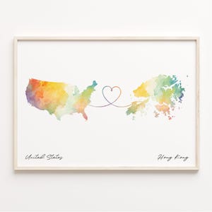 US to Hong Kong Druck, Aquarell Karte Poster, Hong Konger Geschenk, US Wandkunst, kulturelle Wurzeln, C 23-79
