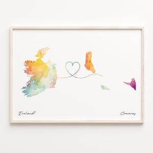 Ireland to Comoros Print, Watercolor Map Poster, Comorian Gift, Travel Wall Art, Travel Map, C23-1035