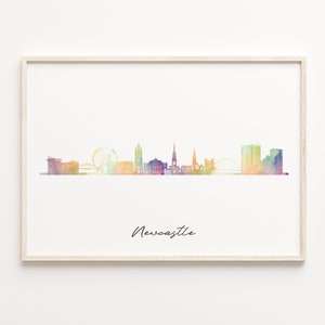 Newcastle Skyline Watercolor Print: United Kingdom Cityscape Art image 1