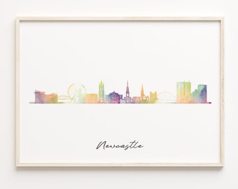 Newcastle Skyline Watercolor Print: United Kingdom Cityscape Art