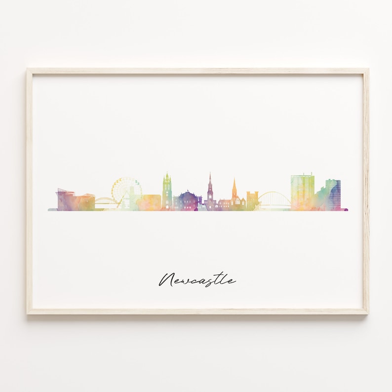 Newcastle Skyline Watercolor Print: United Kingdom Cityscape Art image 1
