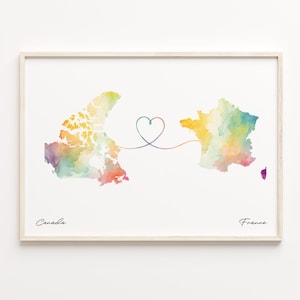 Kanada bis Frankreich Druck, Aquarell Karte Poster, finnische Geschenk, Reisewandkunst, Auslandskarte, C23-657