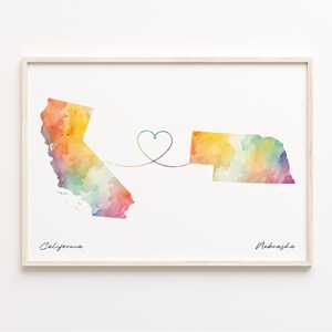 California to Nebraska Print, Watercolor Map Poster, Nebraskan Gift, Travel Wall Art, Farewell Map, C23-1224