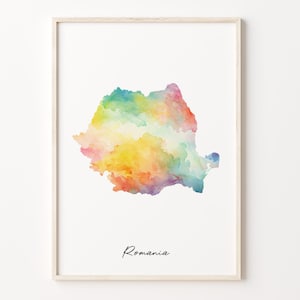Rumänien Aquarell Karte, Wandbild, Wandbild, Wanddeko, Wandbild, Geschenk, Wohnungseinweihungsgeschenk, Wandbild, Wandbild, Wanddeko, Geschenk, C26-151