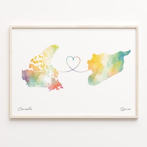 Kanada Syrien Druck, Aquarell Karte Poster, Schweizer Geschenk, Reisewandkunst, Kulturelle Wurzeln, C23-772