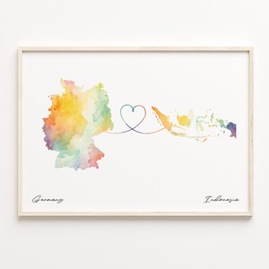 Germany to Indonesia Print, Watercolor Map Poster, Indian Gift, Travel Wall Art, Welcome Home Map, C23-480