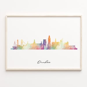 Dundee skyline print, aquarel stadsgezicht, Verenigd Koninkrijk muurkunst poster, stadsgezicht cadeau, muurkunst poster, C29-430