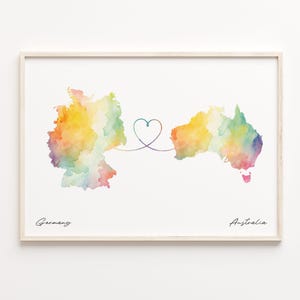 Germany to Australia Print, Watercolor Map Poster, Australian Gift, Travel Wall Art, Home Abroad Gift, C23-407