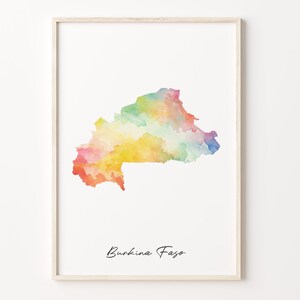 Burkina Faso Watercolor Map Print, Vibrant Burkinabé Art Poster, BF Colorful Country Wall Art, Colorful art, C26-28