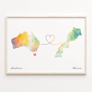 Impression de l'Australie au Maroc, affiche de carte aquarelle, cadeau monténégrin, art mural de voyage, cadeau d'amour à l'étranger, C23-920