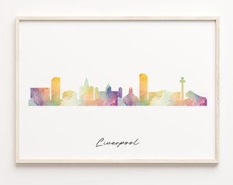 Liverpool Skyline Watercolor Print: United Kingdom Cityscape Poster