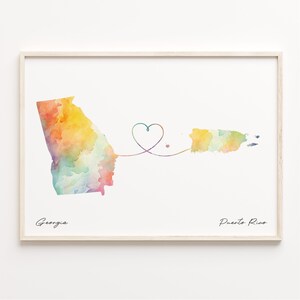 Georgia to Puerto Rico Print, Watercolor Map Poster, Puerto Rican Gift, Travel Wall Art, Expatriate Gift, C23-1598