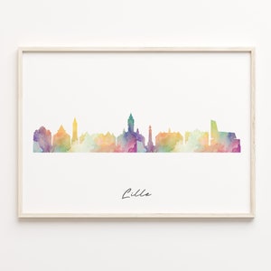 Lille Skyline Print, Watercolor Cityscape, France Wall Art Poster, Watercolour city art, Cityscape Wall Art, C29-89