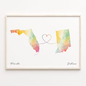 Florida Indiana Druck, Aquarell Karte Poster, Hoosier Geschenk, Reise Wandkunst, Faraway Love Karte, C23-1314