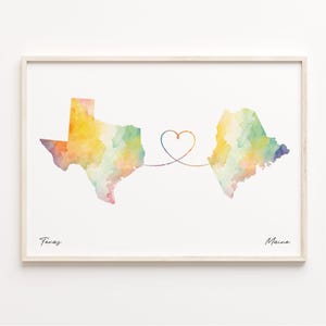 Texas to Maine Print, Watercolor Map Poster, Mainer Gift, Travel Wall Art, Cultural Roots Gift, C23-1268