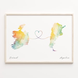 Impresión de Irlanda a Argentina, póster de mapa de acuarela, regalo argentino, arte mural de viaje, regalo para el hogar en el extranjero, C23-1001