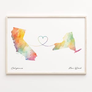 California to New York Print, Aquarell Karte Poster, New Yorker Geschenk, Reisewandkunst, New Country Geschenk, C23-1229