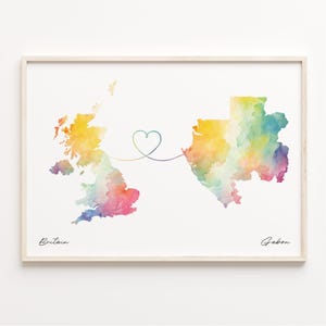 Großbritannien, Gabun Druck, Aquarell Karte Poster, Gabunisches Geschenk, Vereinigtes Königreich Wandkunst, Auf Wiedersehen Geschenk, C23-263