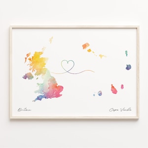 Großbritannien, Kap Verde Druck, Aquarell Karte Poster, Kap Verde Geschenk, Großbritanien Wandkunst, Abschied, C23-232