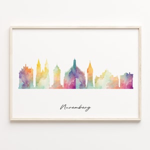 Nuremberg Skyline Print, Watercolor Cityscape, Germany Wall Art Poster, Watercolour Map, Minimalist Wall Art, C29-175