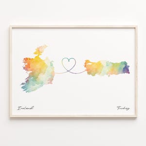 Ireland to Turkey Print, Watercolor Map Poster, Tunisian Gift, Travel Wall Art, Farewell Journey, C23-1179