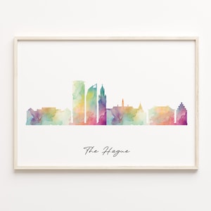Den Haag Skyline Druck, Aquarell Stadtbild, Niederlande, Wand Kunst Poster, Aquarell Karte, Stadt Skyline Leinwand, C29-65