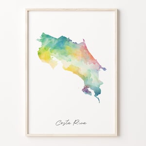 Costa Rica Watercolor Map Print, Vibrant Costa Rican Art Poster, CR Colorful Country Wall Art, Adventure Decor, C26-42