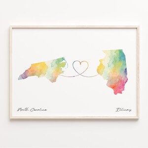 North Carolina to Illinois Print, Watercolor Map Poster, Illinoisan Gift, Travel Wall Art, New Country Gift, C23-1625
