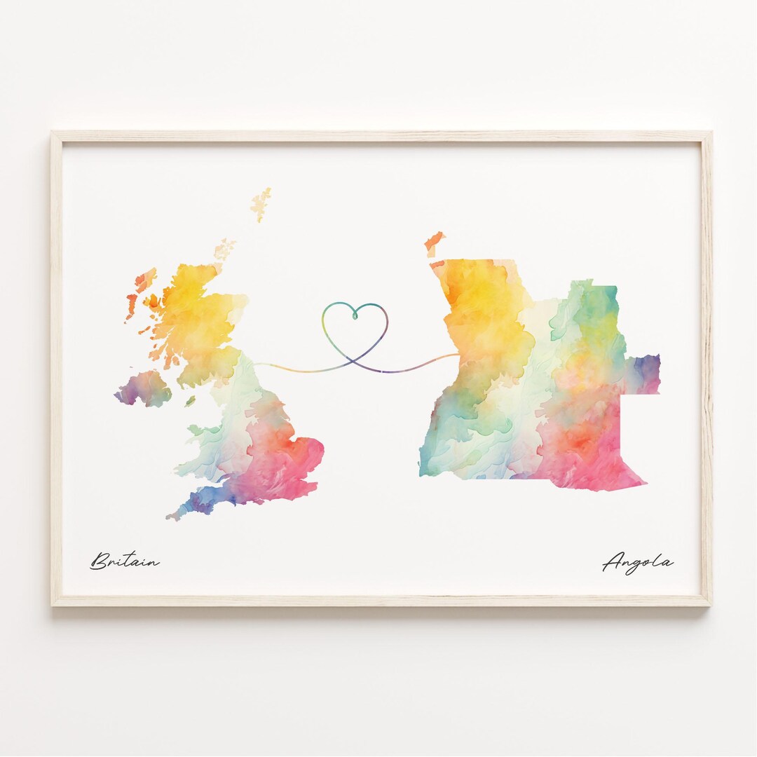 UK to Angola Print, Watercolor Map Poster, Angolan Gift, United Kingdom ...