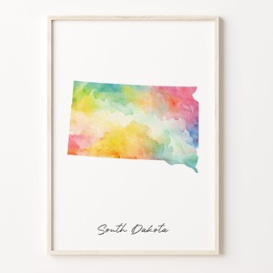 South Dakota Watercolor Map Print, Vibrant South Dakotan Art Poster, SD Colorful Country Wall Art, Colorful map, C26-241