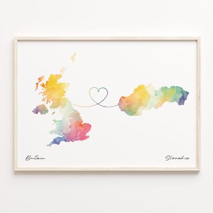 UK to Slovakia Print, Watercolor Map Poster, Slovak Gift, United Kingdom Wall Art, Goodbye Map, C23-363