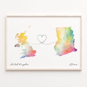 Vereinigten Königreich Ghana Druck, Aquarell Karte Poster, Gap Jahr Karte, Geschenk für Ghana, C23-1721