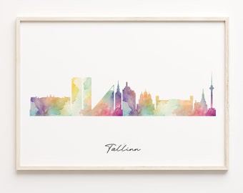 Tallinn Skyline Watercolor Print: Estonia Cityscape Art