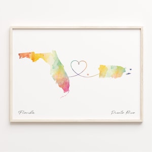 Florida to Puerto Rico Druck, Aquarell Karte Poster, puertoricanisches Geschenk, Reise Wandkunst, Freundschaftskarte, C23-1338
