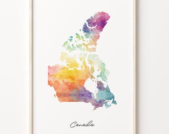 Watercolor Canada Map Art Print: Vibrant Colorful Wall Decor