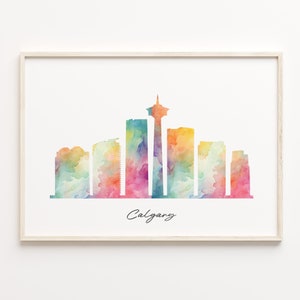 Calgary Skyline Print, Watercolor Cityscape, Canada Wall Art Poster, Watercolor Skyline, Wall Art Bedroom, C29-251